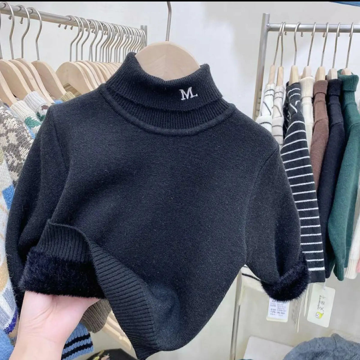 Autumn Winter Fashion High Neck Pullover Long Sleeve Sweaters for Kids Linen Fashion Warm Thicken Children's Clothing Solid Tops