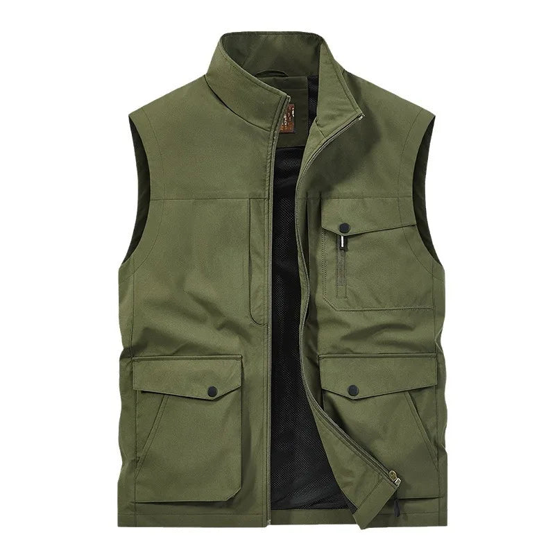 Men's Thin Tooling Loose Quick Drying Vest Men's Outdoor Sports Coat Multi Pocket Stand Collar Vest Spring Camping Fishing Vest
