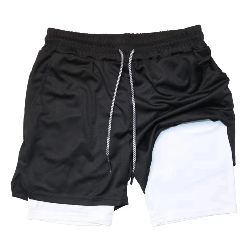 Men Sport Shorts Sportswear Double-deck Running Shorts 2 In 1 Beach Bottoms Summer Gym Fitness Training Jogging Short Pants Men