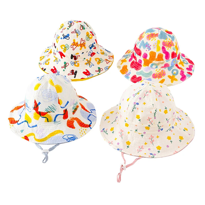 New Kids Bucket Hat Double-side Fisherman Hat Spring Summer Children Sun Hats for Girls and Boys Outdoor Baby Sun Hat