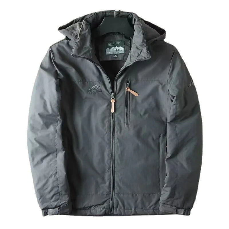 For autumn and winter, men's casual, detachable, hooded, windbreaker, loose and warm jacket