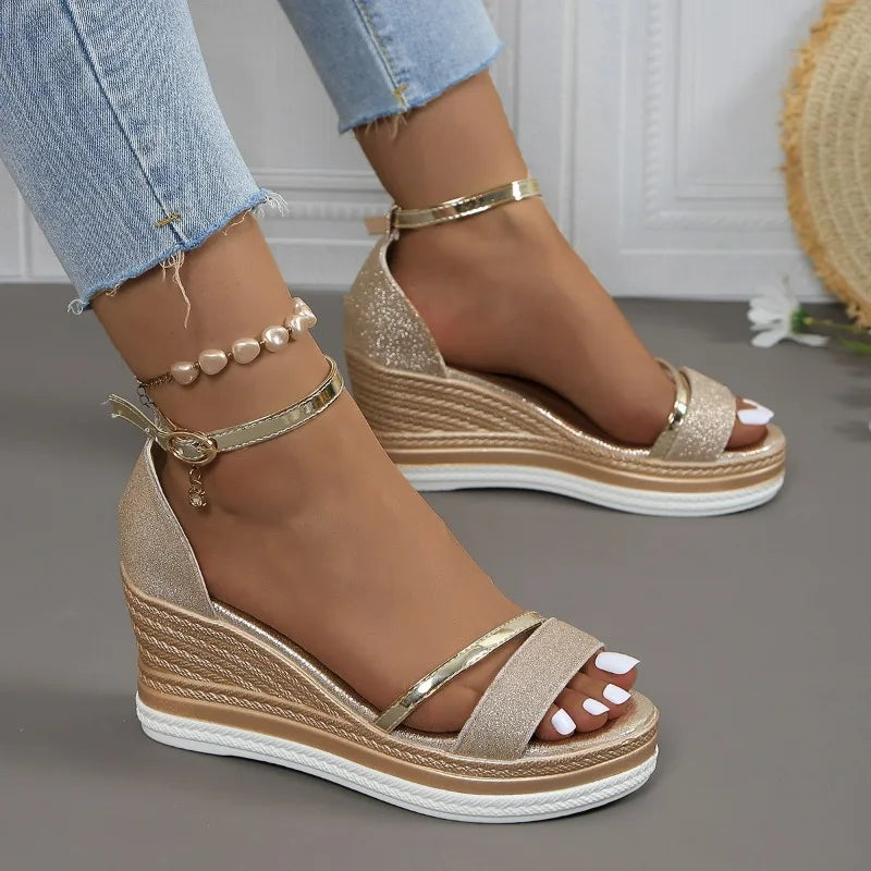 Women Sandals Wedges Sandals Fashion Solid Color Platform Beach Shoes Shallow Casual Women High Heels Designer Open Toe Sandals