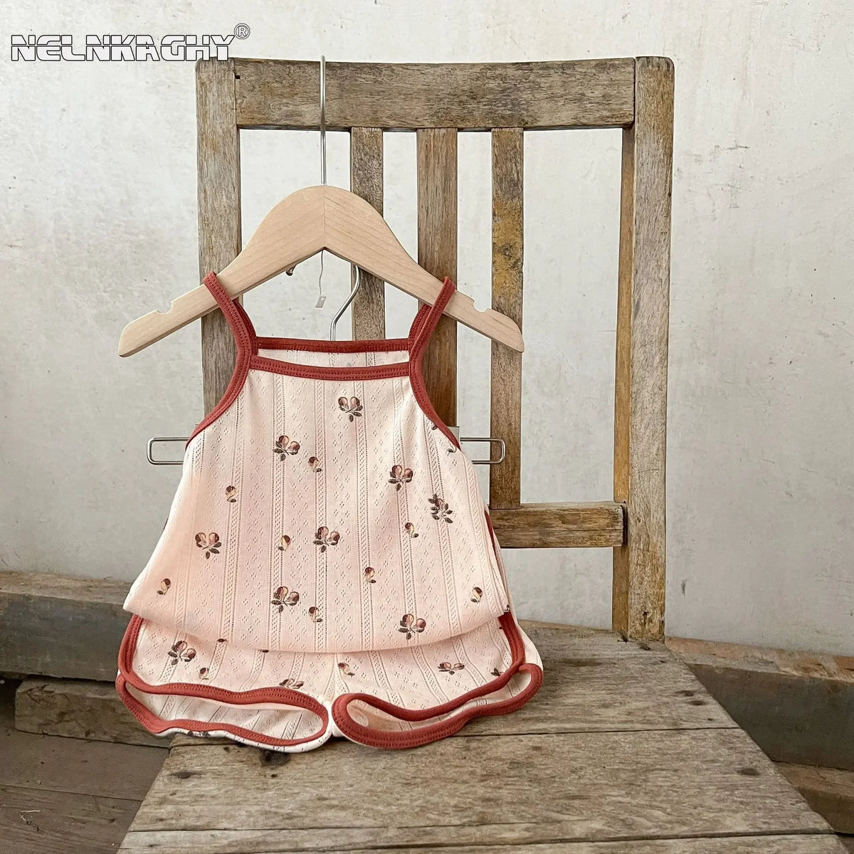 Children Pajamas Danish Style Home Clothes Summer Baby Sling Suit Print Top Vest +shorts Kids Ventilate