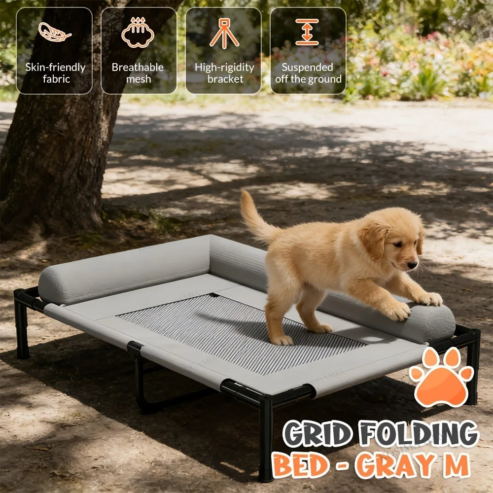 Breathable Mesh Pet Bed Elevated With Pillow Removable and Washable Moisture Proof For Medium Large Dog Cat All Four Seasons