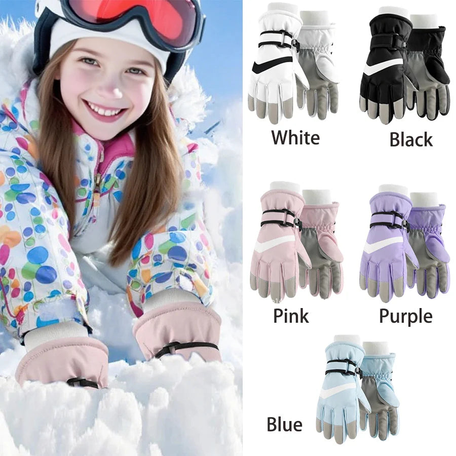 Children's Winter Ski Gloves Heavy Duty Warm Windproof Outdoor Sports Gloves Kids Boys Girls Ski Gloves for 3-14Y Ski Gloves