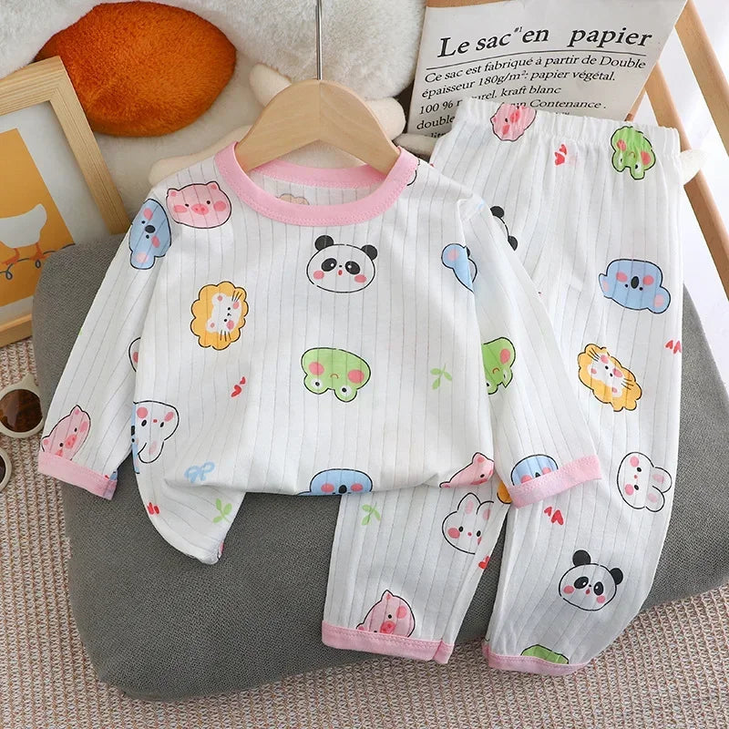 Baby Pajamas Summer Children's Long-sleeved Trousers Home Clothes Suits Cotton Underwear Thin Pajamas Air-conditioning Clothes