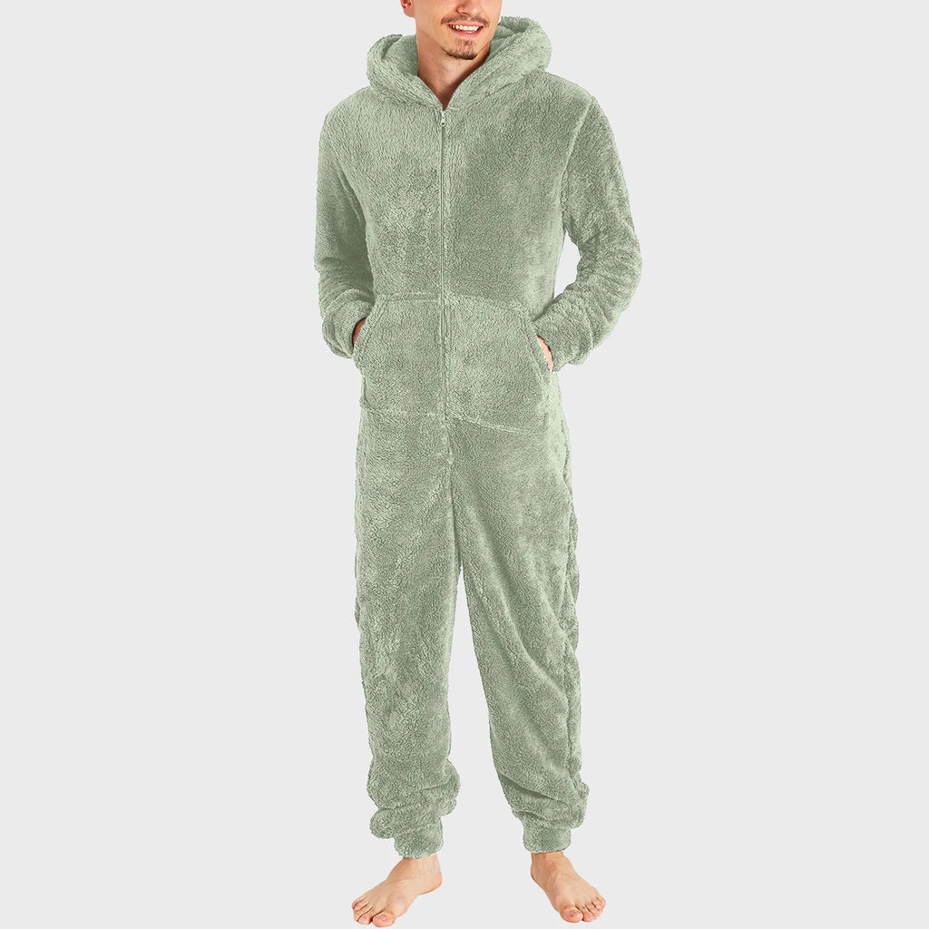 Winter Warm Men Plush Pajamas Big Size Coral Fleece Jumpsuit Hoodies Bodysuit Fleece Pajamas Daily Hooded Flannel Homewear