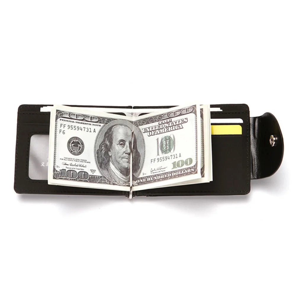 1 Men's Fashionable Wallet, Creative Card Holder, Men's Work Id Flip Cover with Clasp, Dollar Bill Clip