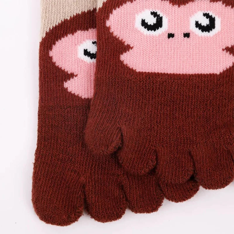 3-12Y Kids Socks For Girls Boys Fashion Five Fingers Print Children's Boy Girl Split Toe Sock Cartoon Cotton Four Seasons Socks