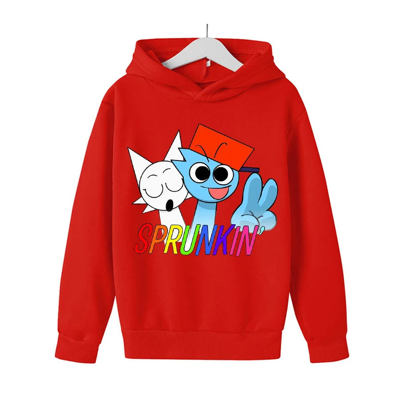 Sprunki Thick Hoodie for Children Anime Cartoon Fashion Sweatshirt Boys Girls Autumn Winter Hip Hop Hooded Hoodies Kids Clothes