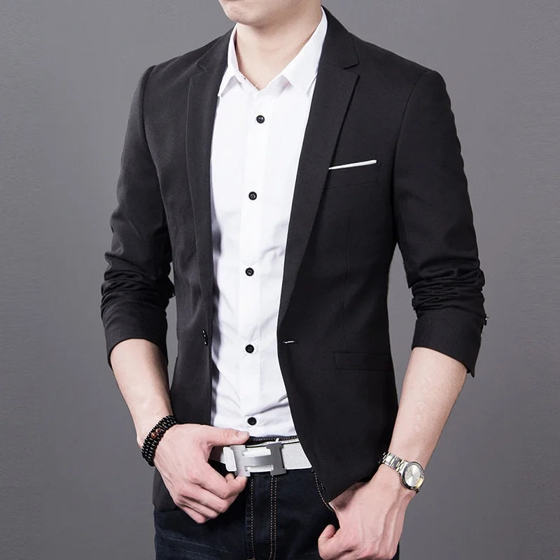 New Fashion Men's Trendy Leisure Boutique Suit Jacket Autumn Casual Business Slim Fit Single Button Suit Solid Formal Blouse