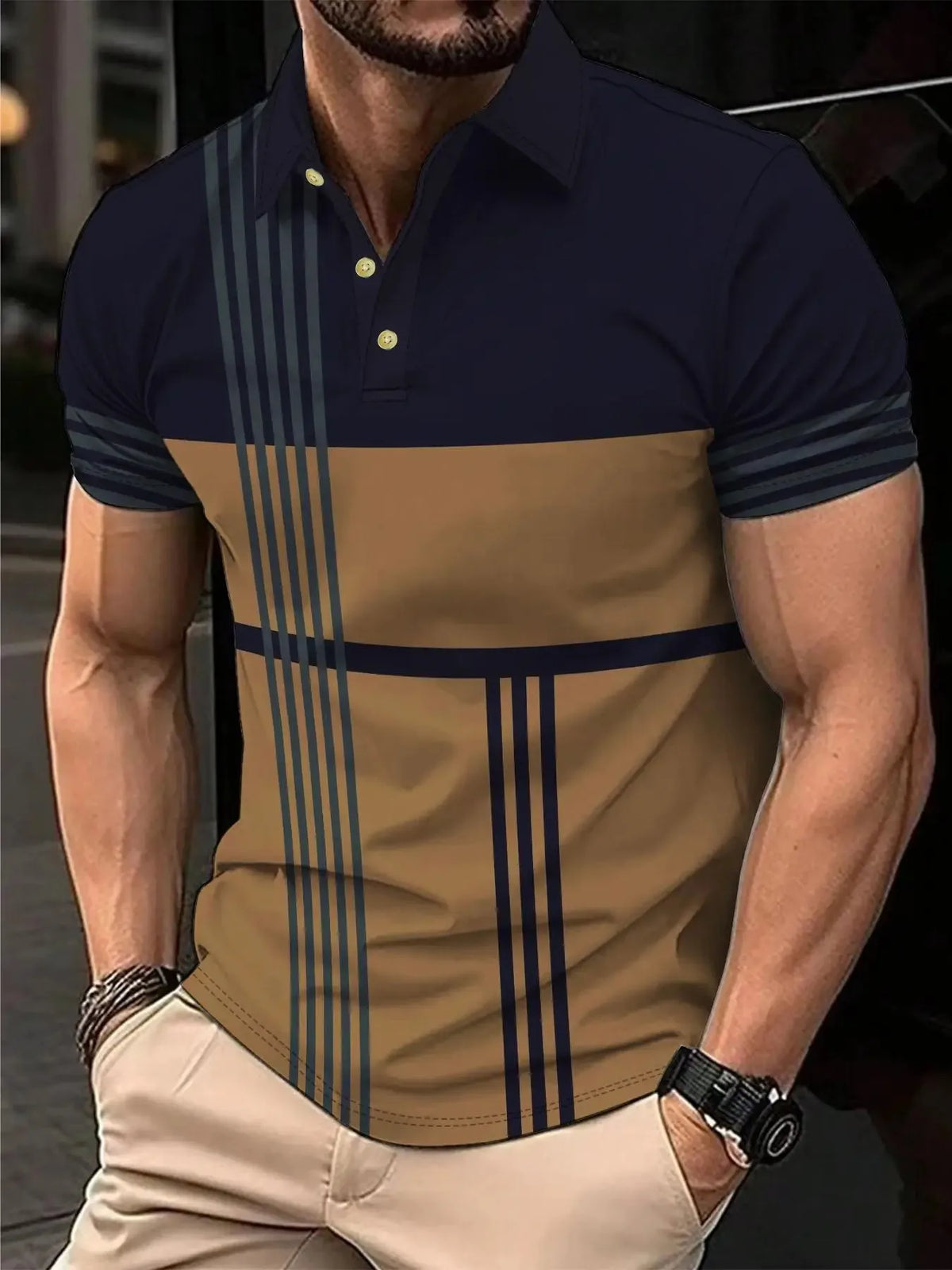 2026 Summer Men's Polo Shirt with Stripes Print Breathable Lightweight Casual Fashionable Outdoor Men's Clothing