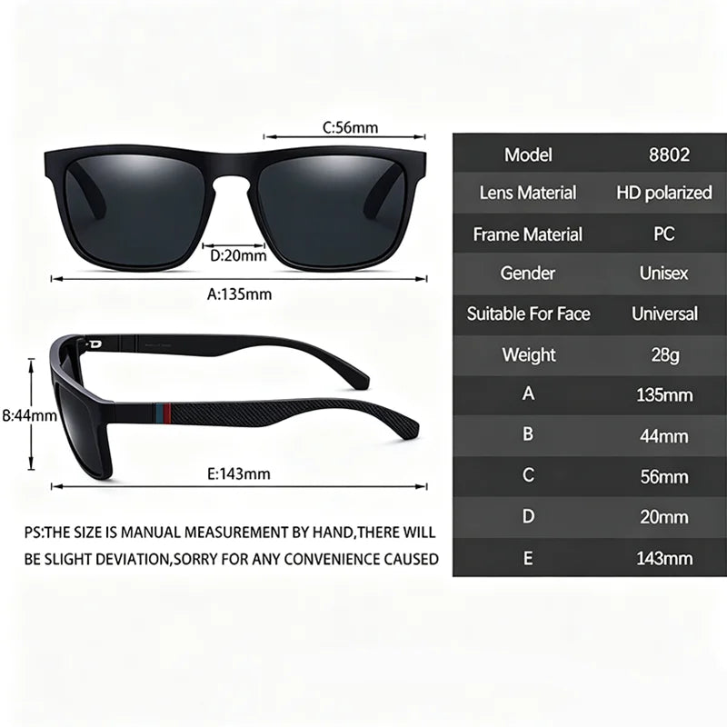 Polarized Sunglasses for Men Women Luxury Square Frame UV400 Driving Fishing Cycling Walking Beach Outdoor Sports Sun Glasses