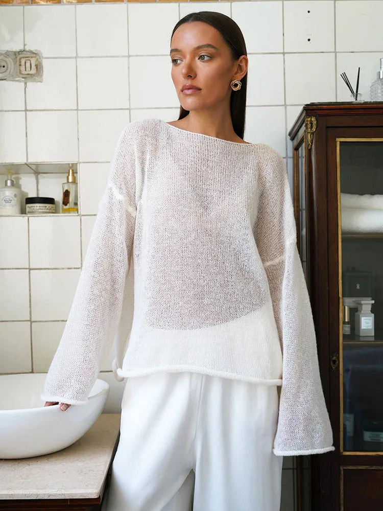 Women's Knitted Sweater Casual Fashion Hollow Jumper Sueter Mujer Summer Autumn Elegant Loose Pullover