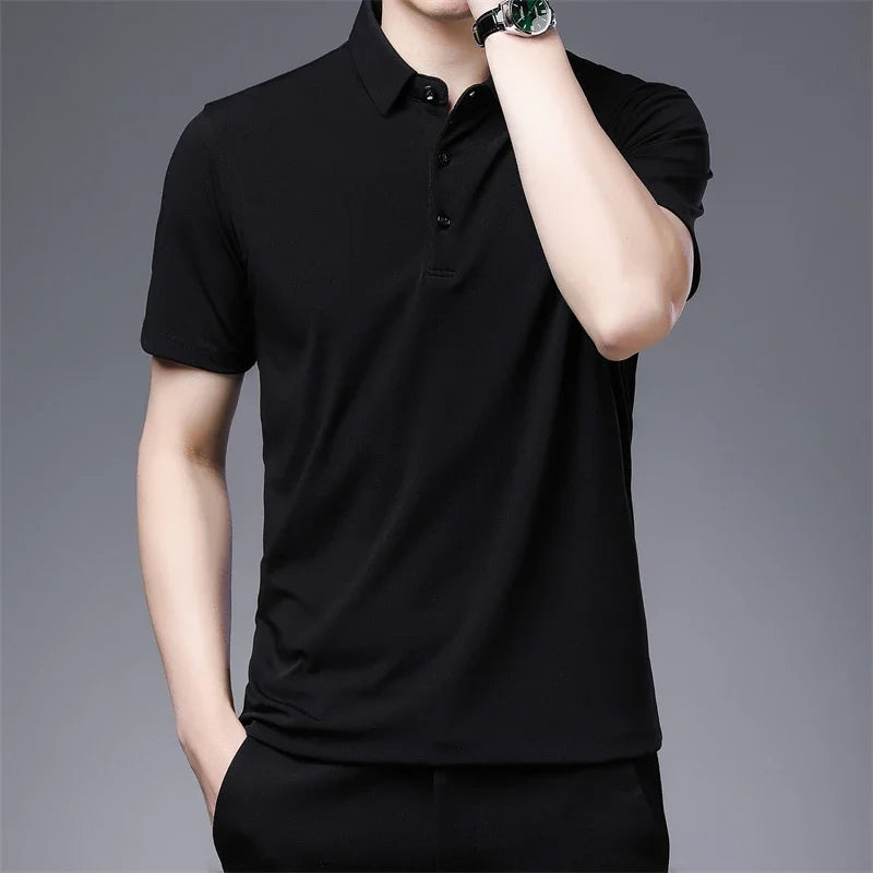 2026 Men's New Solid Color Business Casual POLO Shirt Summer Fashion Casual Short Sleeve Comfortable and Breathable Top