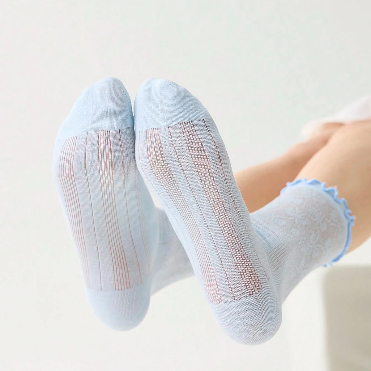 3 Pairs Women Socks Spring Summer Solid Color Thin Mesh Breathable Cute Lace Fashion Korean Style Long Socks for Women