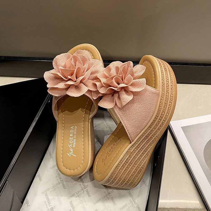 Women Wedges Sandals 2026 New Summer Women Slip on High-heeled Fashion Woman Shoes Comfortable Flower Outdoor Platform Sandals