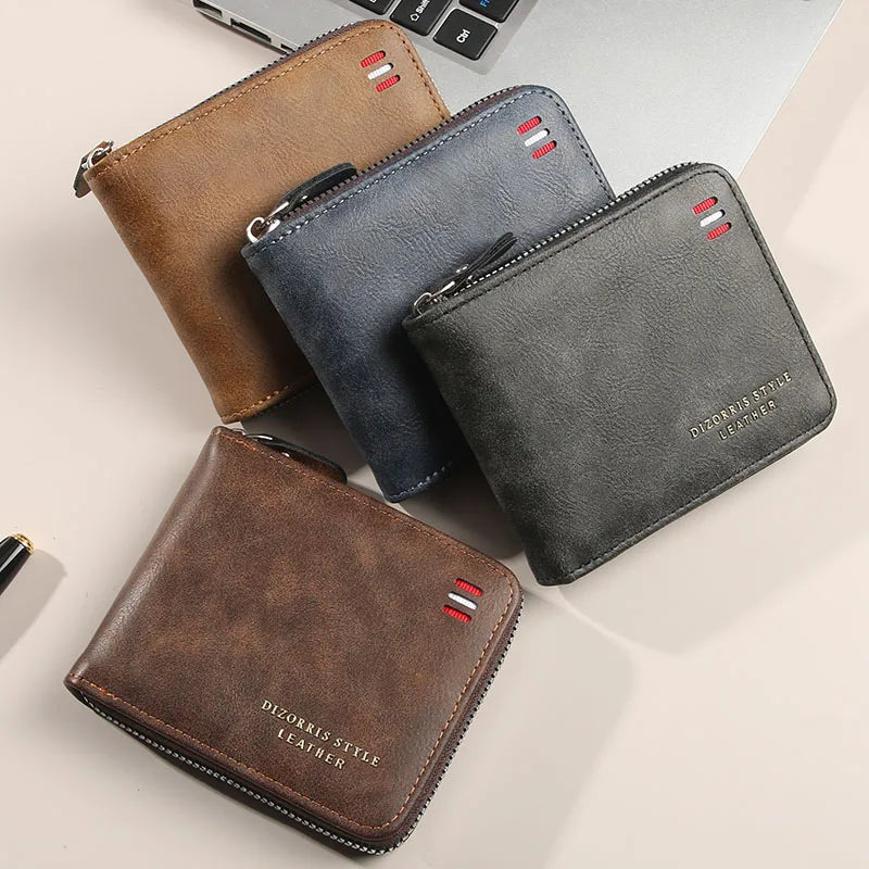 Men's Wallet Short Version New Solid Color Youth Simple Three Fold Wallet Multifunctional Student Zipper Coin Purse