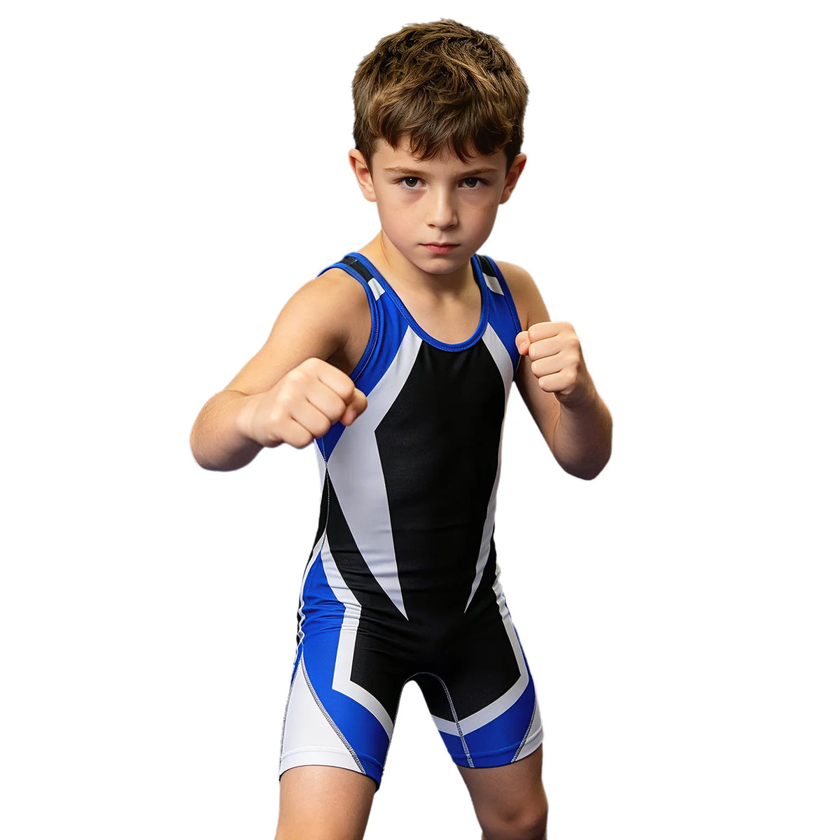 Kids Boys Wrestling Singlet Color Block Jumpsuit Quick-dry Sleeveless Thigh Length Bodysuit Sports Workout Exercise Cycling Set
