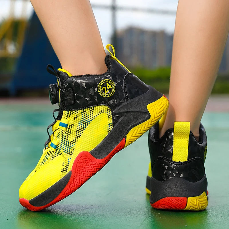 Yellow Children's Basketball Shoes Mesh Breathable Sports Shoes For Teenagers Non-Slip Wear-Resistant Basketball Sneakers Kids