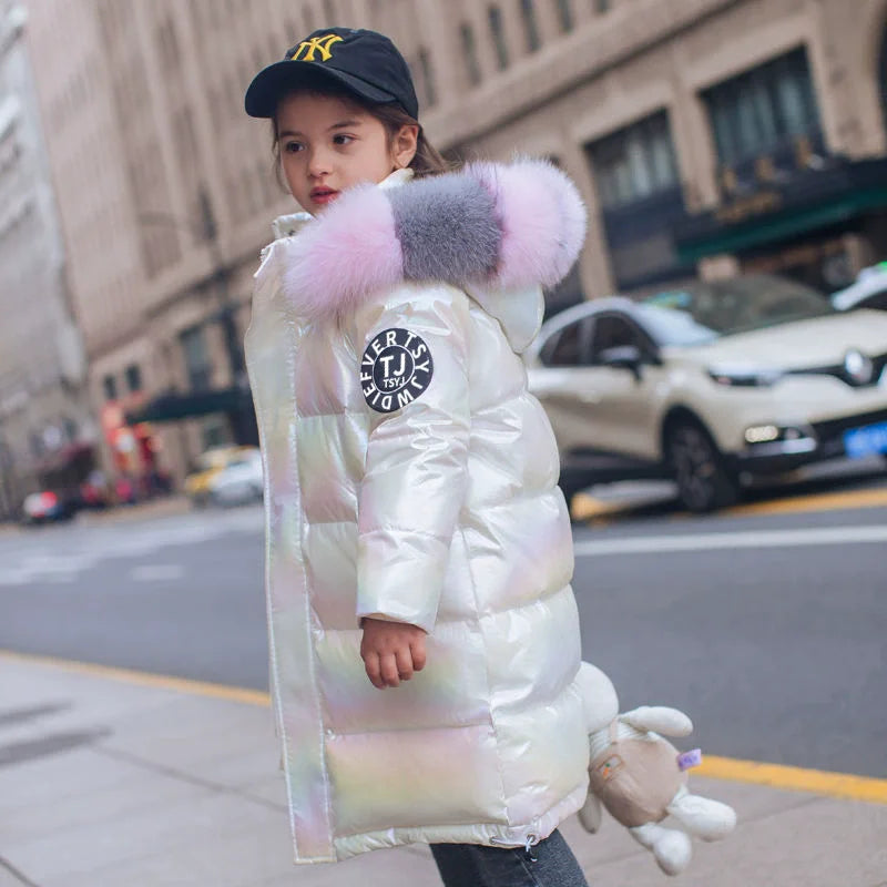 ZOETOPKID Winter Padded Jackets Girls Thick Warm Parka Kids Waterproof Shiny Hooded Coats Children Clothes Teenage Outerwear