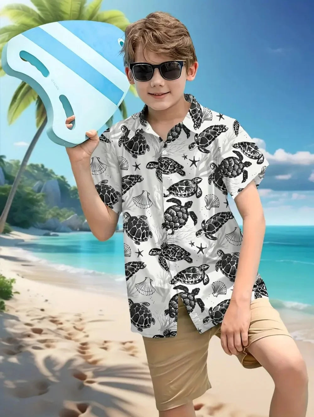 Kid's Boys Top Fashion Personality Print Pattern Stand-Up Collar Short Sleeved Shirt Summer Clothes for Children Boy's 3-9 Years