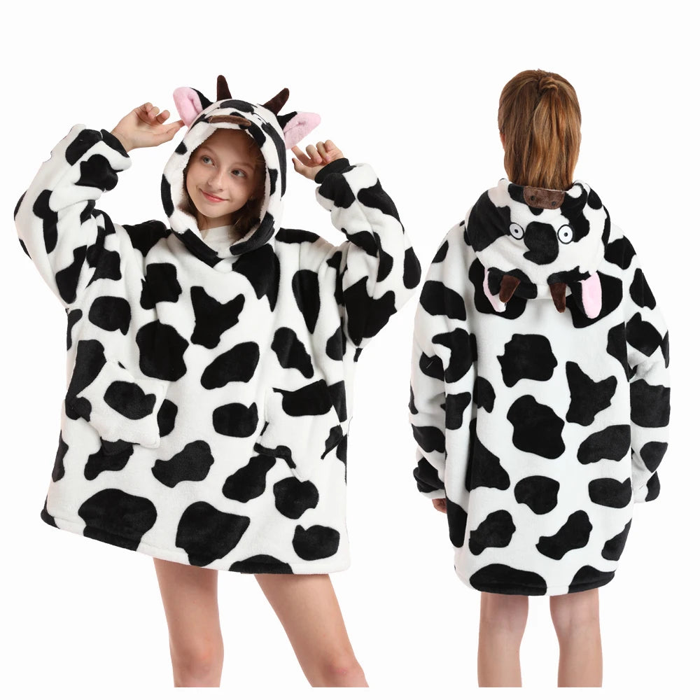New Winter Oversized Hoodies for Girls Children Warm Soft Animal Cartoon Sweatshirts Girls Outwear Penguin Avocado Panda Hoodie