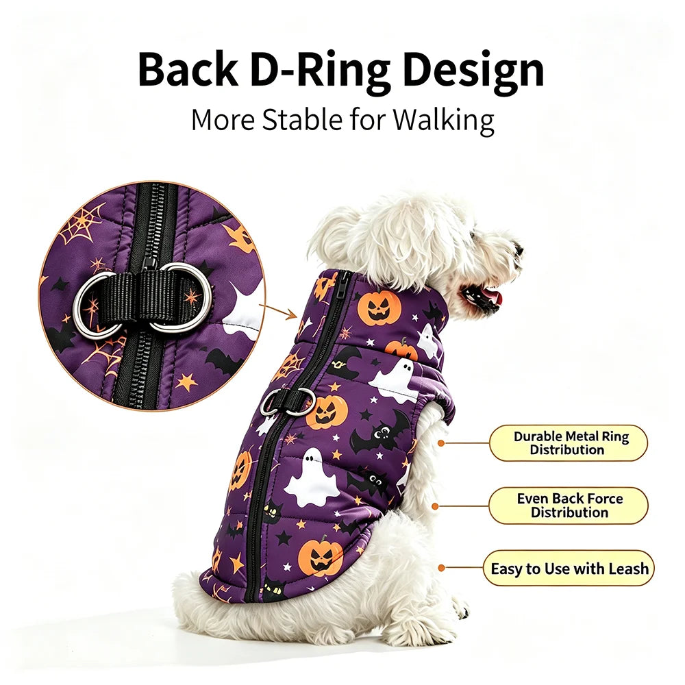 Pet Dog Clothes Autumn Winter Cozy Warm Coat for Small Medium Dogs Halloween Pumpkin Print Clothing Bulldog French Pug Jacket