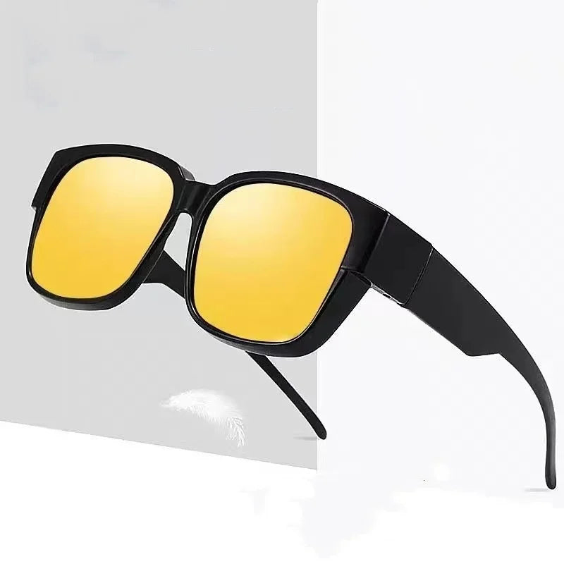 Men Night Vision Photochromic Sunglasses for Driving Women Myopia Sun Glasses Wear Over Retro Square UV Shades Fit Over Glasses