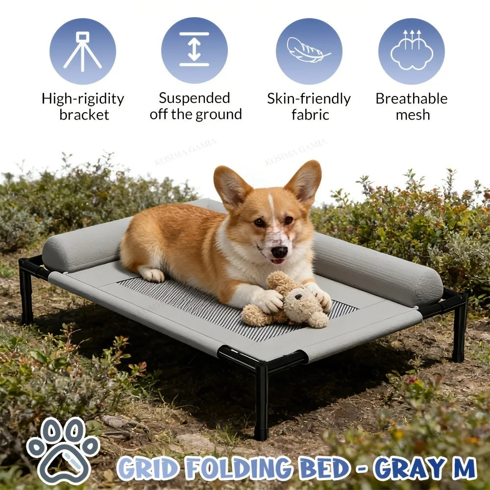 Breathable Mesh Pet Bed Elevated With Pillow Removable and Washable Moisture Proof For Medium Large Dog Cat All Four Seasons