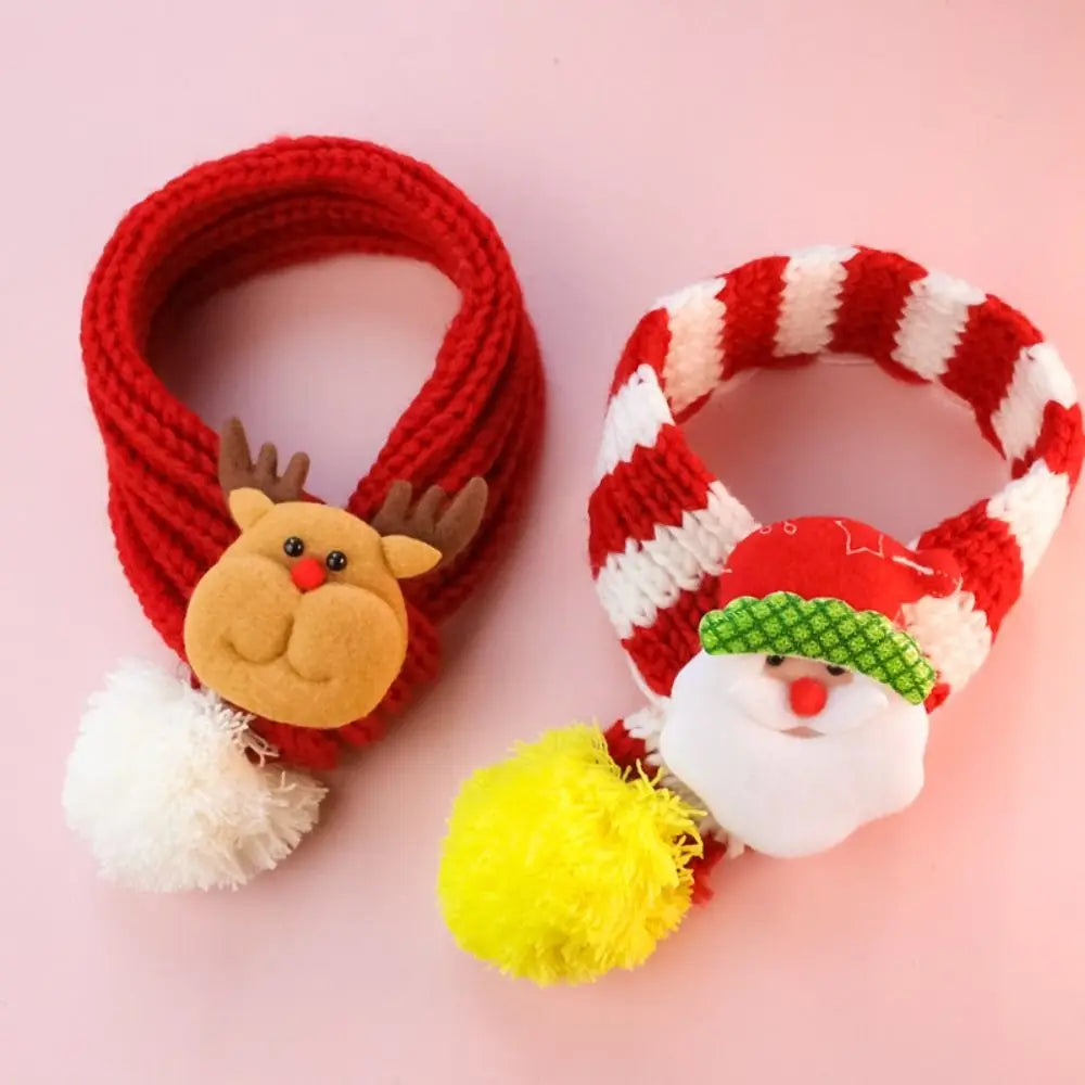 Pet Grooming Accessories Elk Puppy Kitten Christmas Scarf Snowman Cartoon Pet Warm Knitted Scarf Thicker Fleece Cat Scarf Autumn