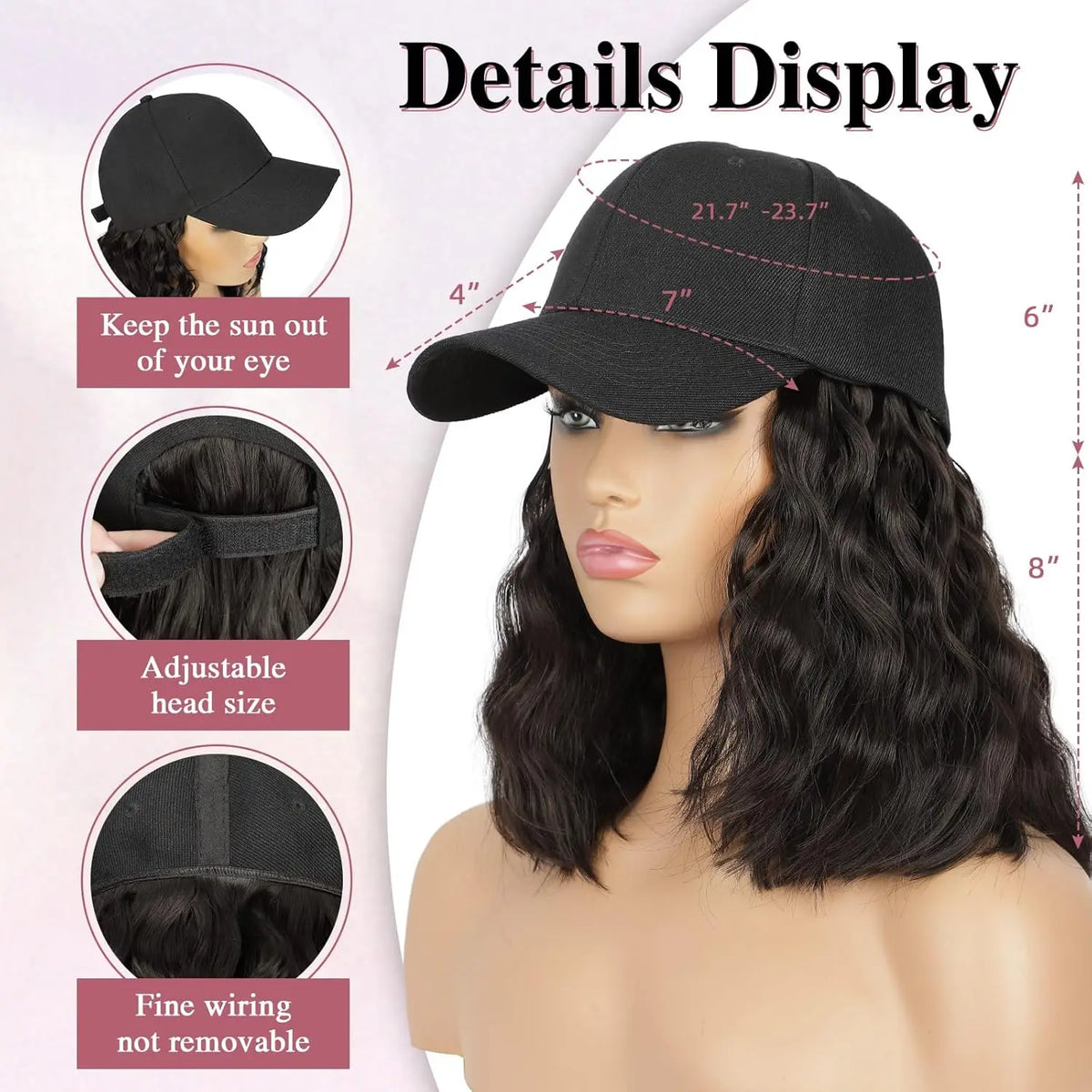 Hat Wig for Women Wig Cap with Curly Hair Extensions Hat with Hair Wave Adjustable Baseball Cap Wigs Synthetic Hat Wig