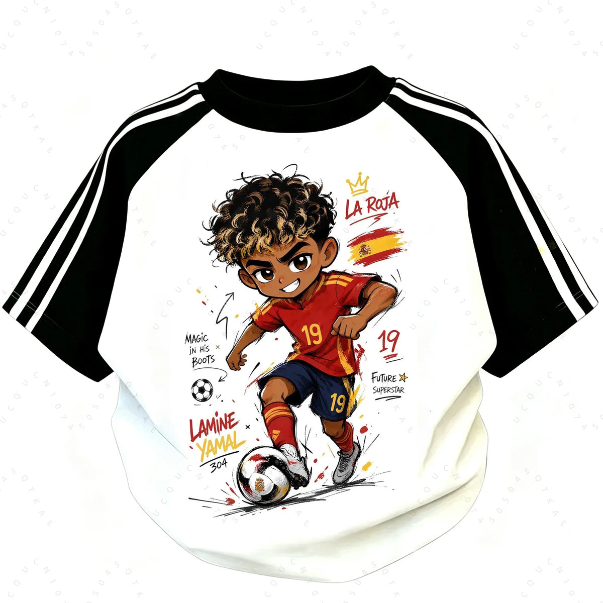2026 Kid Adults Cartoon Soccer Player Print Shoulder T Shirt Top Tier Football Stars Short Sleeve Football Fans Parent-Child Top