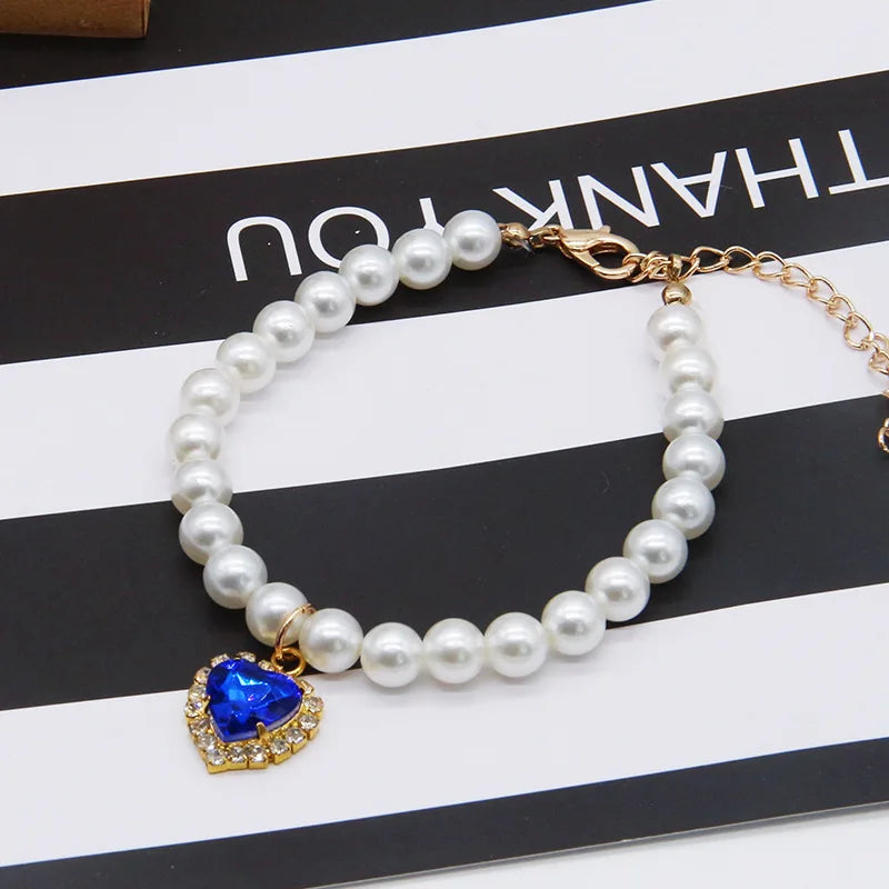 Cute Fashion Pet Supplies Cat Accessories Necklace Pearl Crystal Pet Collar Pearl Beaded  Solid Crystal Pendant Pet Products