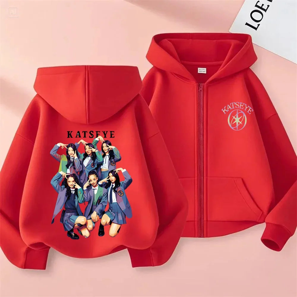 Toddler Girl Clothes Girl Group Katseye Zipper Hoodie Boys Fashion Casual Sweatshirt Movie New Kids KATSEYE Zip UP Hooded Tops