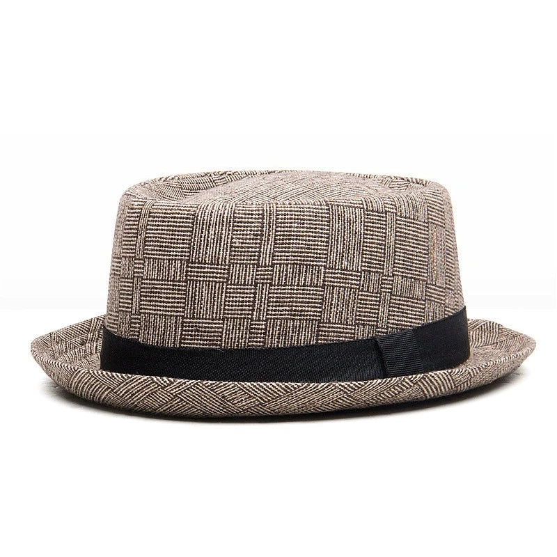 New Autumn and Winter Hats for Men British Retro Jazz Hats Round-Top Small Top Hats Women's Classic Plaid Gentleman-Style Hats