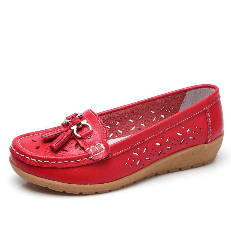 Women Wedge Flats Genuine Leather Slip On Loafers Moccasins Casual Shoes Luxury Brand Designs Big Size 41 42 43