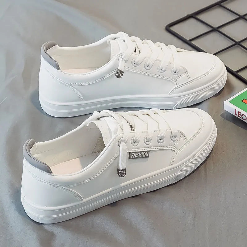 Outdoor Walking Trainers Women Running Shoes Summer Fashion White PU Leather Lace-Up Breathable Jogging Casual Sneakers De Mujer