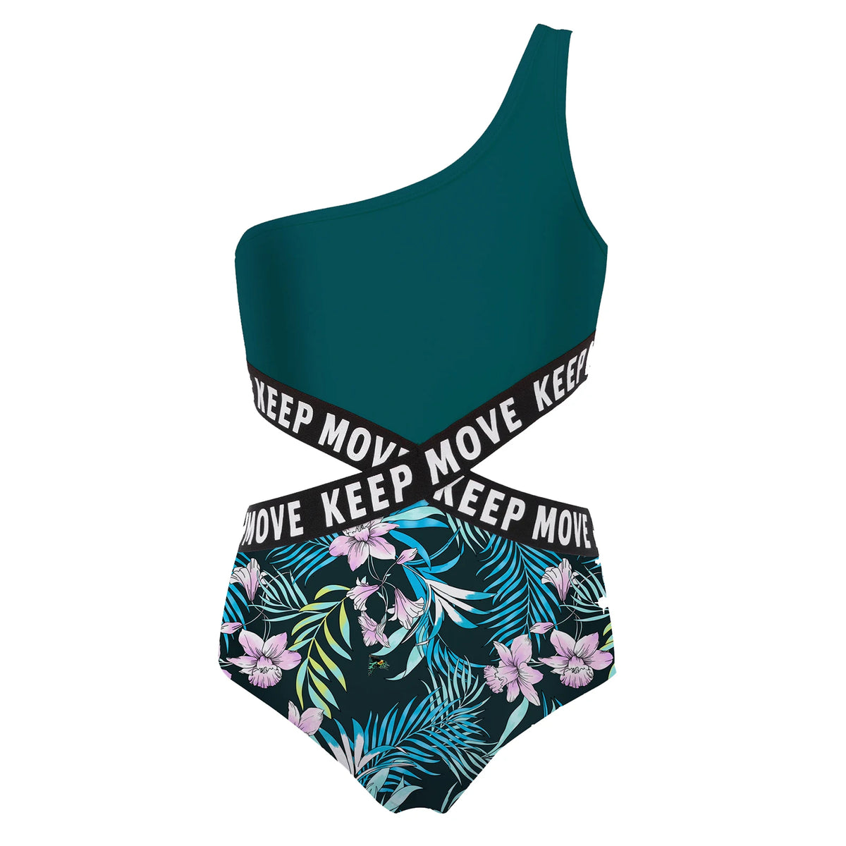 Kids Girls Hollow Out One-piece Swimwear Single Shoulder Letter Print Bodysuit Swimsuit Pool Bathing Suit Beachwear Sportswear