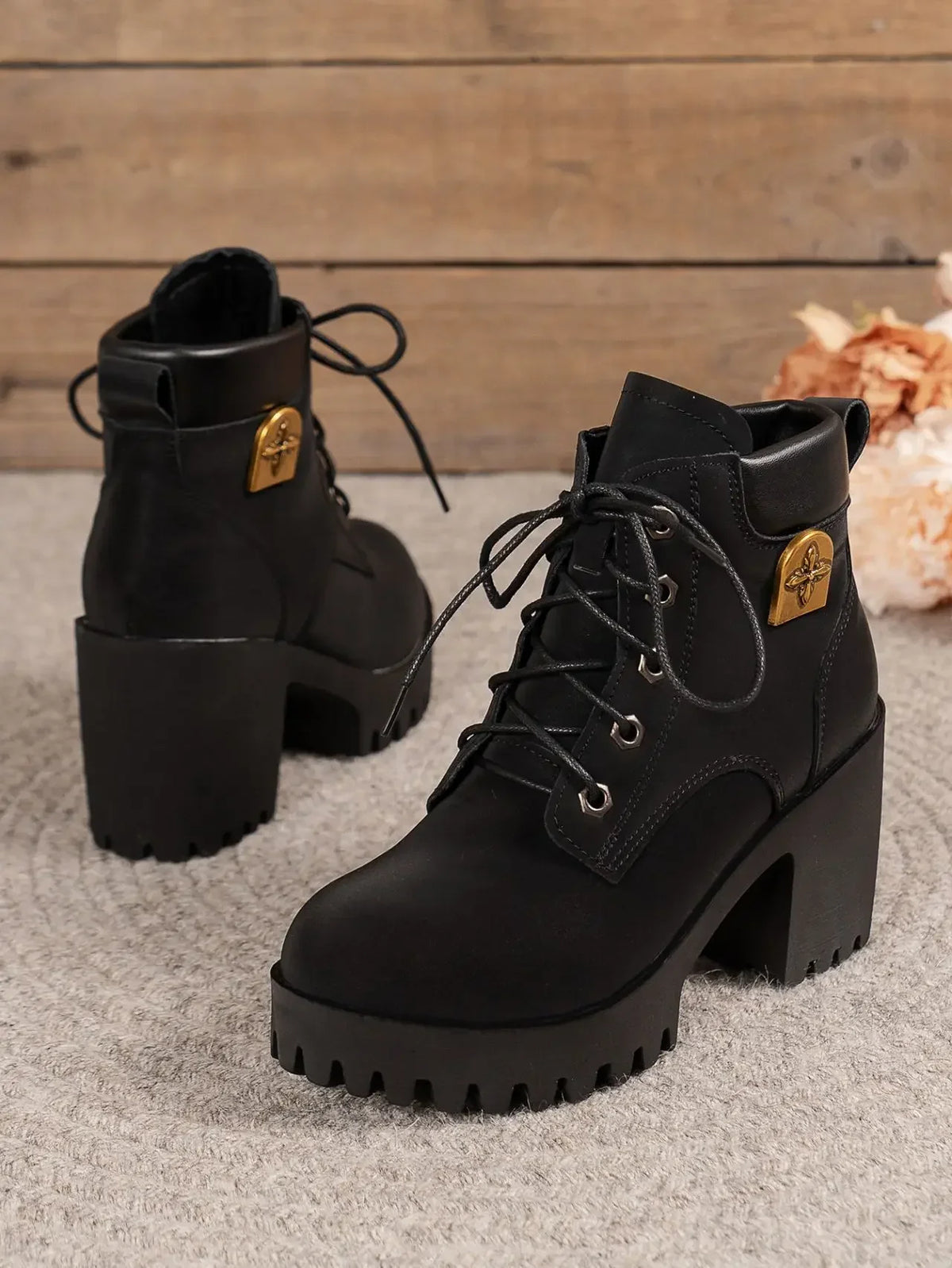 New Fashion Platform Boots for Women Retro Round Toe Coarse Heeled Ankle Boots Autumn High Heel Shoes for Women Botas Para Mujer