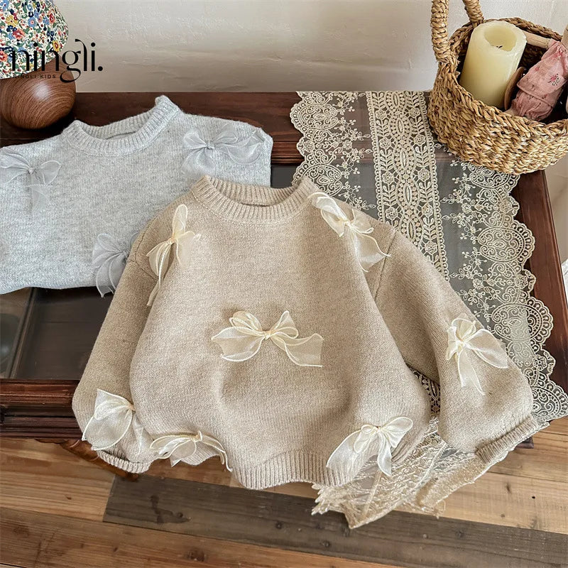 Adorable Kid Girl Knit Sweaters Multi Style Children Cute Top Casual Long Sleeves Solid Color Daily Comfortable Autumn Winter