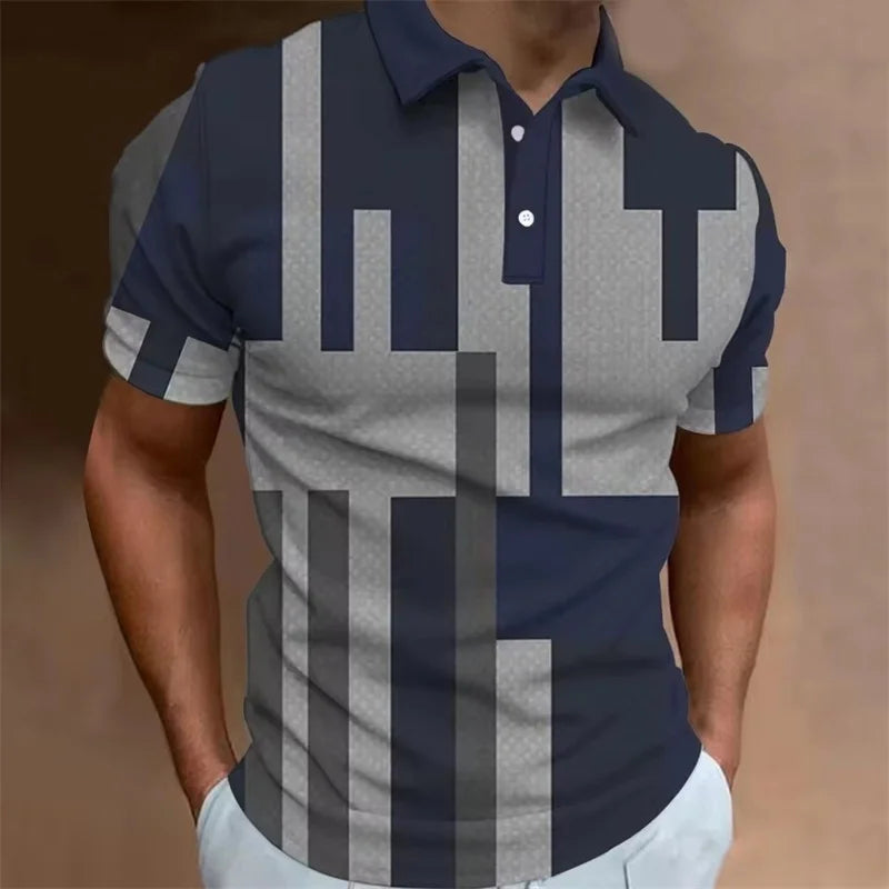 3D Printed Stripe Geometry Polo Shirt For Men Color Block Pattern Tees Summer Street Loose Short Sleeve Tops Lapel T-Shirts