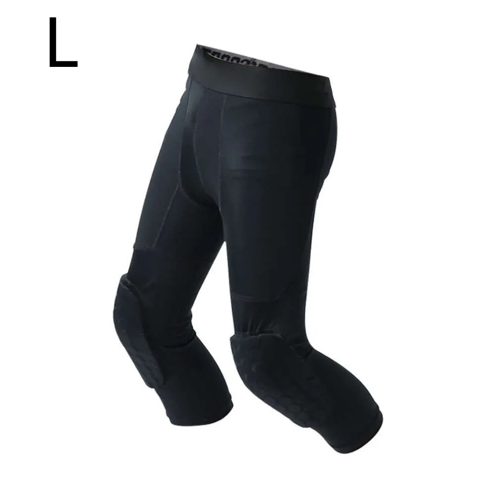 Kids Basketball Legging with Knee Pads Padded Sport Tights for Workout Training Running Capris Compression Pants