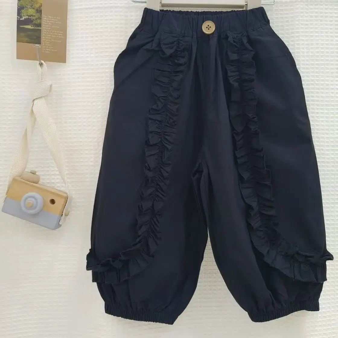 Kids GIrls Ruffle Pants 2025 New Arrival Children Casual Loose Trousers Lace Stitching Pants Baby Girls Thin Cotton Pants
