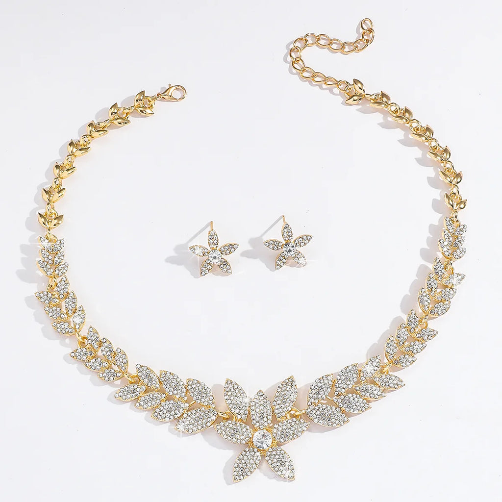 Women's Euro USA Fashion Brides Jewelry Set, Full-Diamond Necklace & Earrings, Elegant Jewelry for Wedding Ceremonies & Party