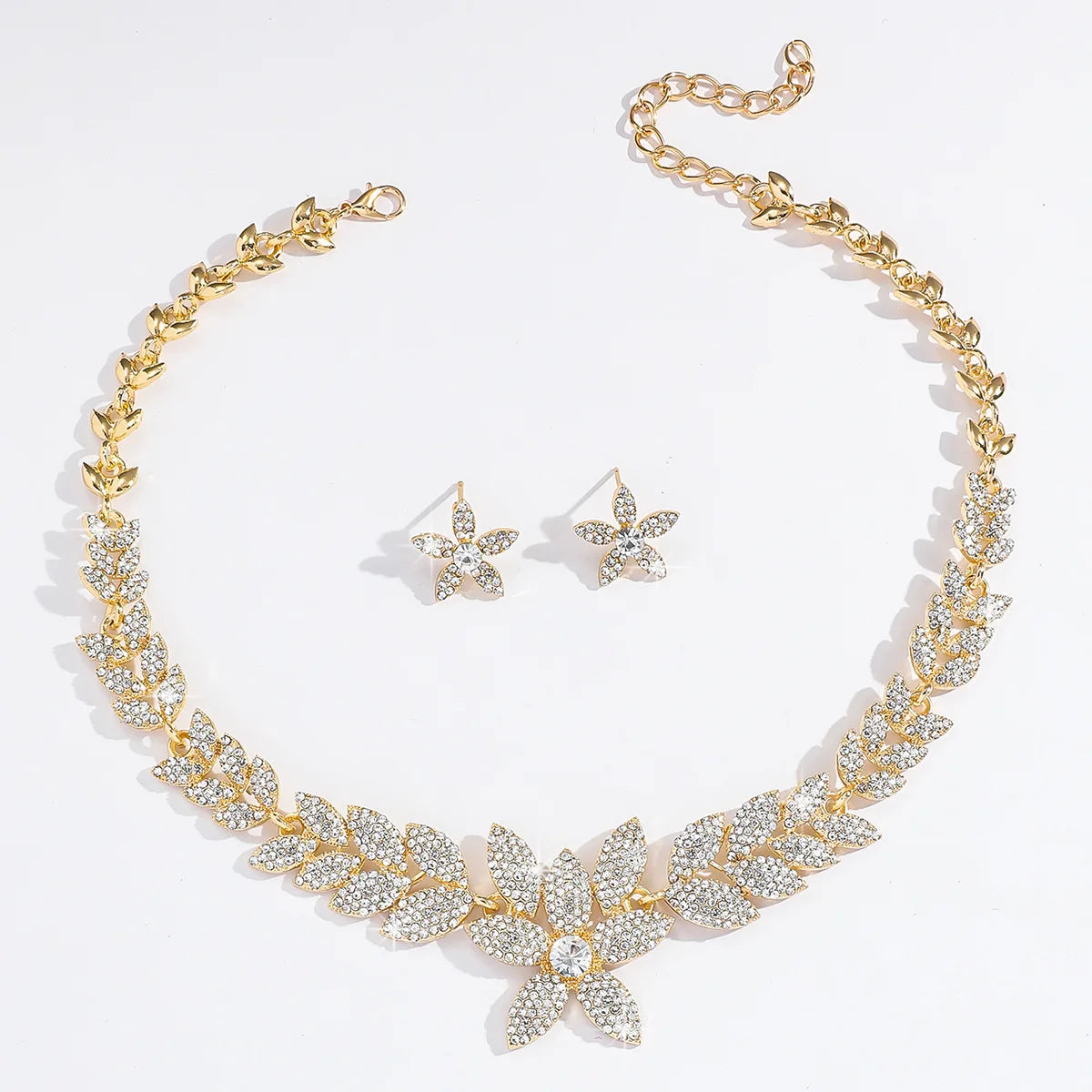 Women's Euro USA Fashion Brides Jewelry Set, Full-Diamond Necklace & Earrings, Elegant Jewelry for Wedding Ceremonies & Party