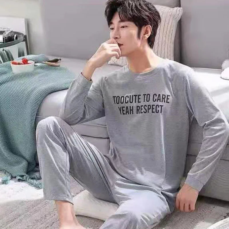 New Men's Spring And Autumn Striped Leisure Pajamas Sets Boys Long-Sleeved Home Wear Teenagers Outside The Home Wear Suit