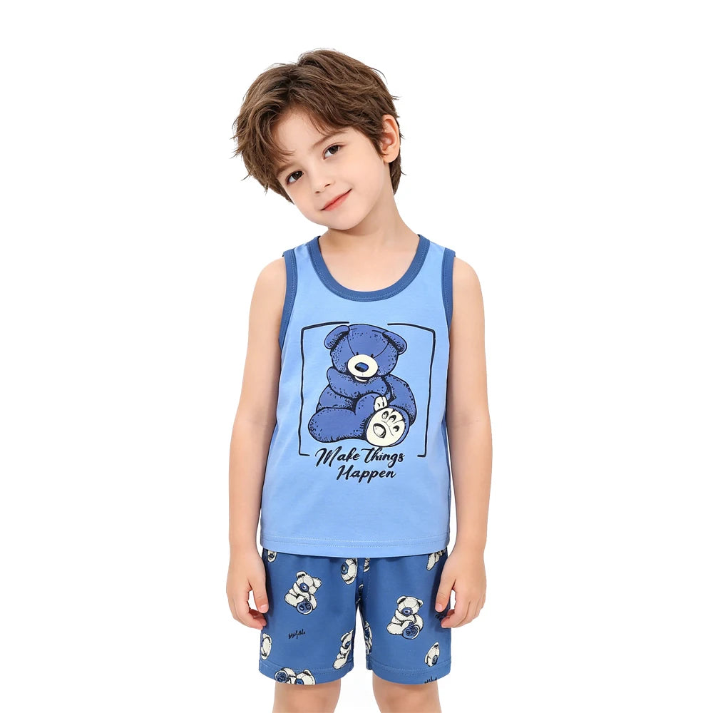 Summer Girls Pajamas Sets Kids Clothes Vest Suit Children Clothing baby Cotton T-Shirts Shorts Tank Top Boys Pyjamas Tank Tops