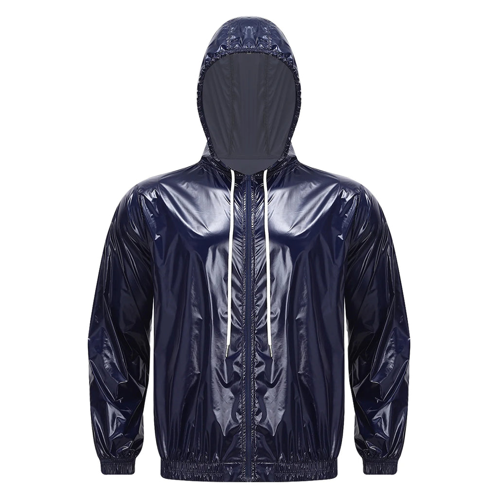 Mens Waterproof Hooded Jacket Tops Breathable Raincoat Waterproof Windproof Outdoor Biking Fishing Jacket Hood Outerwear