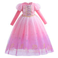 Girls Princess Pink Dress Children Rapunzel Pink Clothing Girls Spring Autumn and Winter Velvet Dress Kids Stage Performs Clothe
